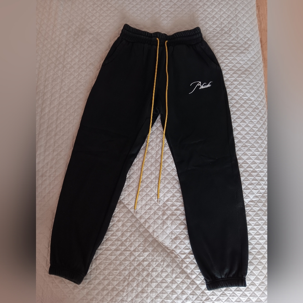 Rhude Black Joggers with Yellow Accents